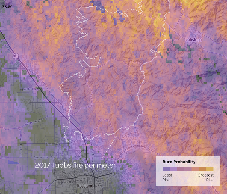 Wildfire burn probability visualization